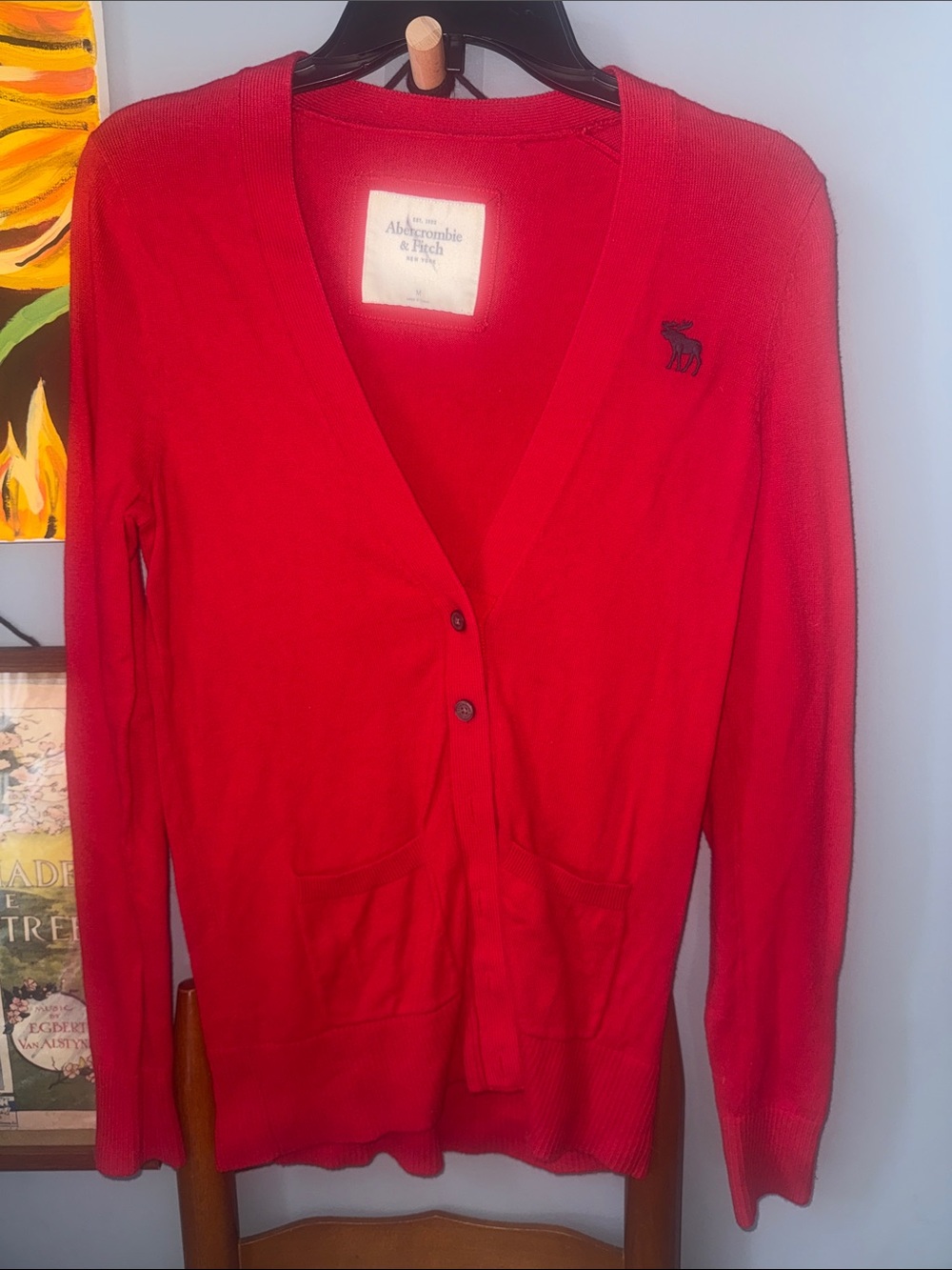 Abercrombie & Fitch Red V-Neck Button Cardigan